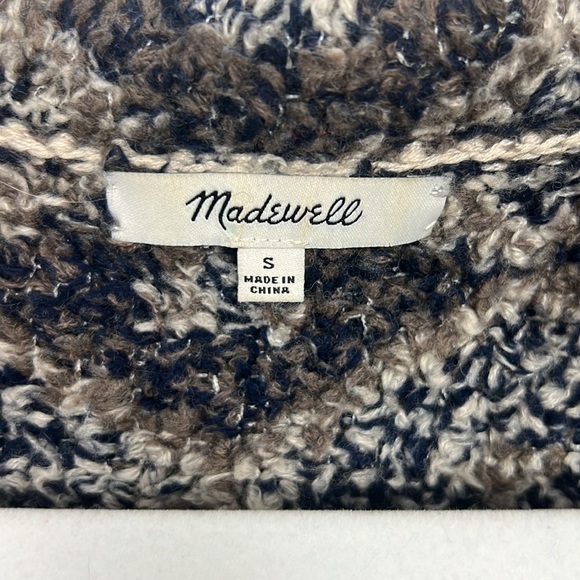 Madewell Popover Sweater Sweatshirt Teddy Design Quarter Zip Taupe Navy Blue - Picture 7 of 10